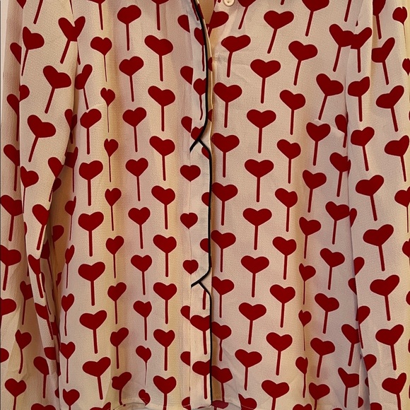 Topshop Red Heart Button Down Shirt - Picture 3 of 6